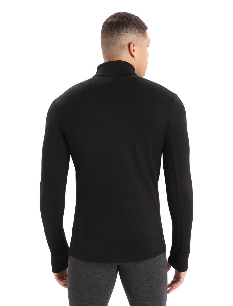 Black Men's Icebreaker Merino Quantum III Long Sleeve Zip Hoodie | USA 1263QMAZ